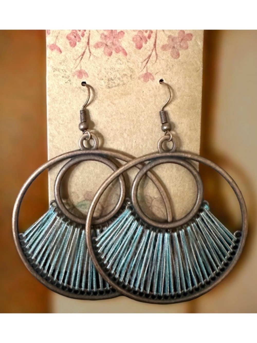 Bronze Tone Round Dangle Earrings Vintage Rustic Lightweight Boutique Jewelry